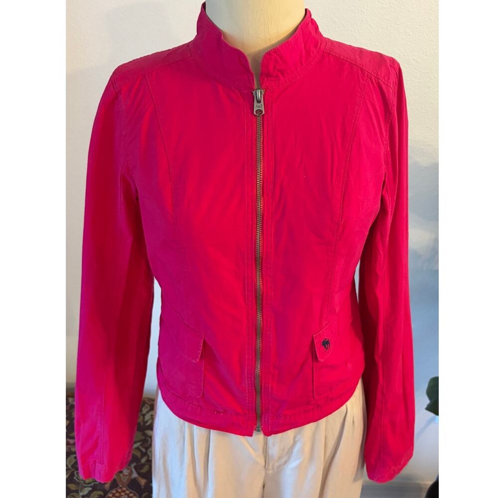Abercrombie & Fitch Pink Cotton Zip Jacket Women’s Medium M Moose Logo Utility